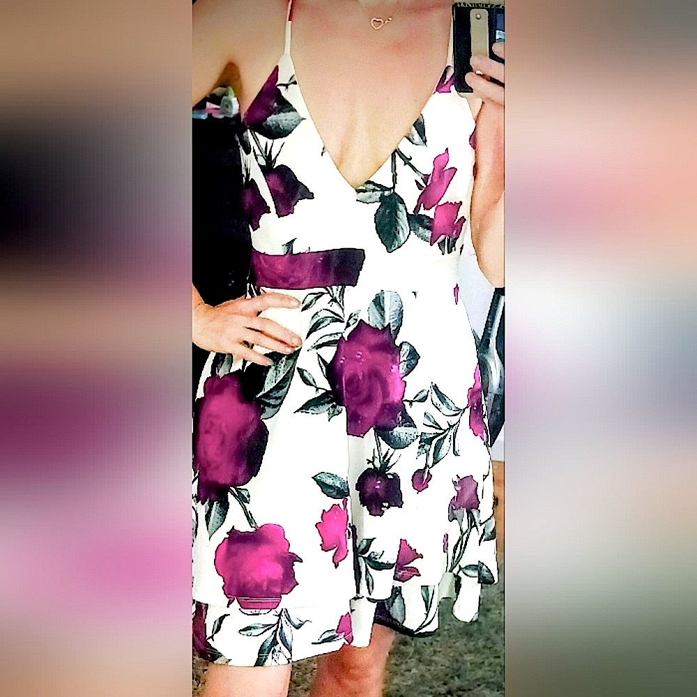 Iris Backless Dress with Red and Black Floral Pattern
